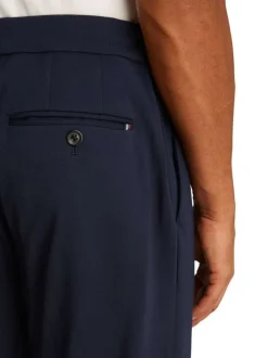 Chino marine uni à coupe ajustée, plis marqués avec cordon, zip et bouton