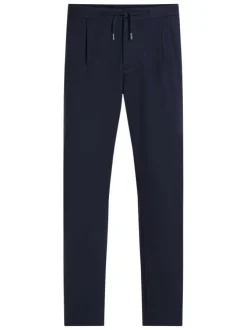 Chino marine uni à coupe ajustée, plis marqués avec cordon, zip et bouton