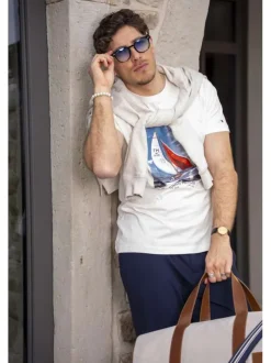 Chino marine uni à coupe ajustée, plis marqués avec cordon, zip et bouton