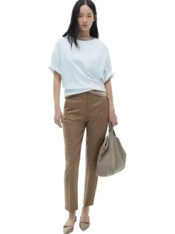 Chino marron motif pied de poule avec coupe droite, 4 poches et 4 plis centraux