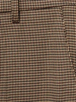 Chino marron motif pied de poule avec coupe droite, 4 poches et 4 plis centraux