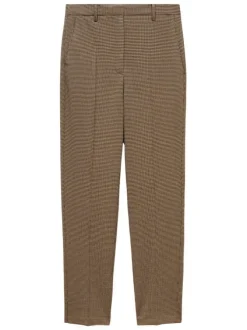 Chino marron motif pied de poule avec coupe droite, 4 poches et 4 plis centraux