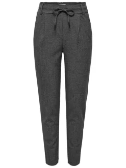 Chino marron uni avec une coupe droite, taille élastiquée et flot décoratif