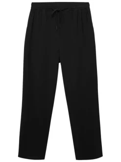 Chino noir uni à coupe droite et à taille élastiquée avec un lien