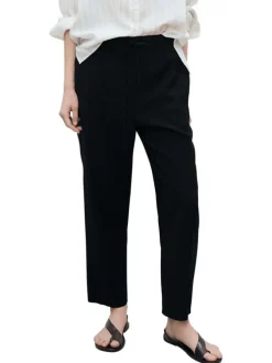 Chino noir uni à coupe droite et à taille élastiquée avec un lien