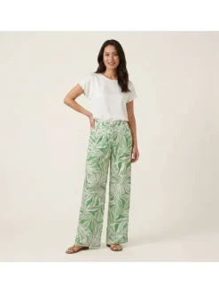 Chino paula loose pant vert avec des imprimés et une coupe droite