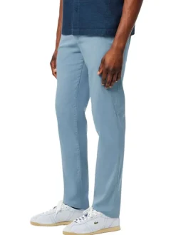 Chino 5 poches en coton bleu uni avec une coupe slim fit et une taille mi-haute