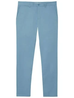 Chino 5 poches en coton bleu uni avec une coupe slim fit et une taille mi-haute