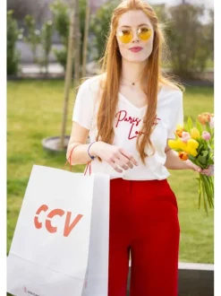 Chino rouge uni bootcut avec taille élastiquée à fronces et poches