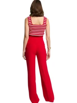 Chino rouge uni à coupe droite fluide et à taille haute avec des poches