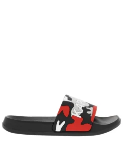 Claquettes noires avec un imprimé camouflage sur le cou-de-pied et logo