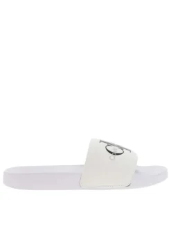Claquettes aspect cuir blanc à première à forme anatomique et bride en toile