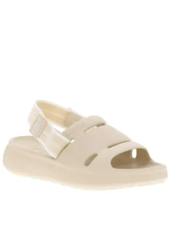 Claquettes beige moulées à semelle plateforme basse et bande élastiquée