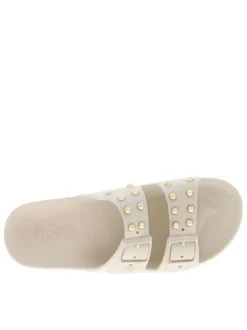 Claquettes beiges à semelle plate avec jeu de double bride moulée
