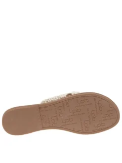 Claquettes écrues en tressage avec le logo doré et à semelle plate