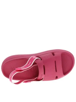Claquettes fuchsia moulées à semelle plateforme basse et bande élastiquée