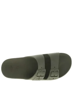 Claquettes kaki à semelle plate avec jeu de double bride moulée