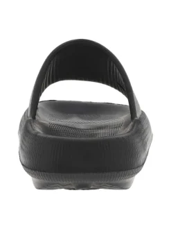 Claquettes noires avec logo sur l'intérieur du talon et une matière texturée