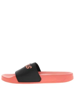 Claquettes noires à semelle saumon et semelle ergonomique antidérapante