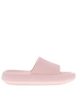 Claquettes rose avec logo sur l'intérieur du talon et matière texturée