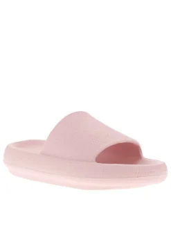 Claquettes rose avec logo sur l'intérieur du talon et matière texturée