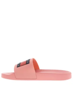 Claquettes roses avec nom de la marque et drapeau tricolore