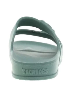 Claquettes vert thym à semelle plate avec jeu de double bride moulée