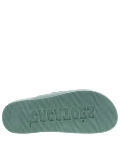 Claquettes vert thym à semelle plate avec jeu de double bride moulée