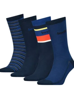 Coffret 4 paires de chaussettes hautes en coton stretch bleu marine et rayées
