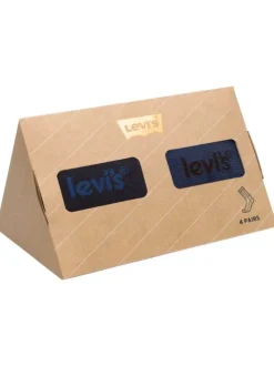Coffret 4 paires de chaussettes hautes en coton stretch bleu marine et rayées