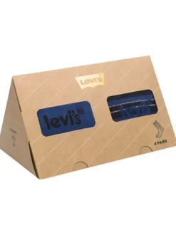 Coffret 4 paires de chaussettes hautes en coton stretch bleu marine et rayées