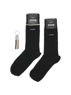 Coffret de 2 paires de chaussettes taille haute noires unies avec un porte clé