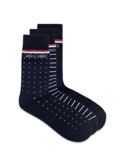 Coffret de chaussettes hautes en coton mélangé marine coupe haute rayées, à pois et unies