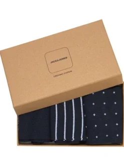 Coffret de chaussettes hautes en coton mélangé marine coupe haute rayées, à pois et unies