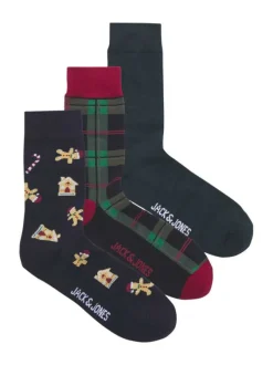 Coffret de Noël de chaussettes hautes en coton mélangé bleues nuit imprimées