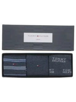 Coffret en carton de 3 paires de chaussettes hautes bleues jean chinées