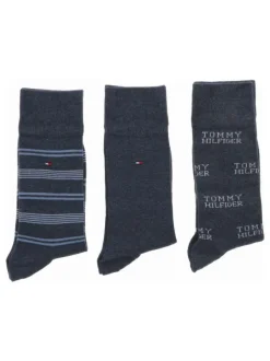 Coffret en carton de 3 paires de chaussettes hautes bleues jean chinées