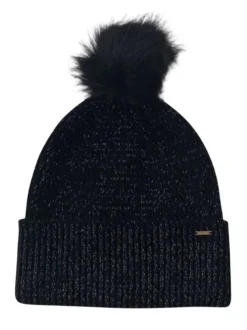 Coffret bonnet et écharpe en lurex argenté à coupe longue à pompon et à revers