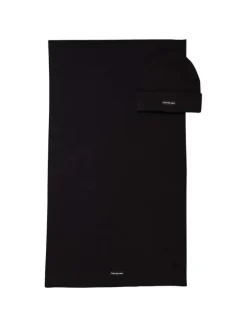 Coffret comprenant un bonnet et une écharpe en coton noir unis avec patch