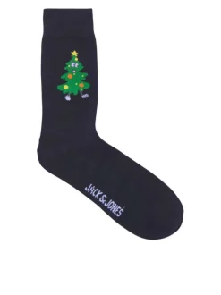 Coffret de Noël chaussettes et boxer en coton bleus nuit à motifs de Noël