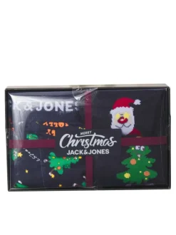 Coffret de Noël chaussettes et boxer en coton bleus nuit à motifs de Noël
