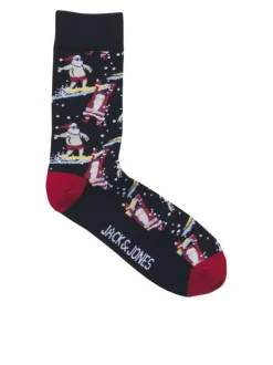 Coffret de Noël chaussettes et boxer en coton bleus nuit à motifs père Noël
