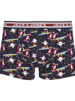 Coffret de Noël chaussettes et boxer en coton bleus nuit à motifs père Noël