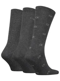 Coffret de 3 paires de chaussettes hautes anthracite unies avec une coupe haute imprimé all over