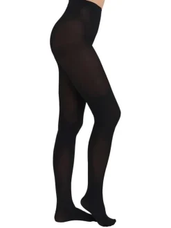 Collants moulants noirs unis opaques et avec une taille haute
