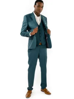 Costume vert uni en laine avec une veste et un pantalon à coupe ajustée