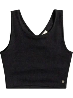 Crop top noir sans manche à coupe ajustée pourvu d'un col rond