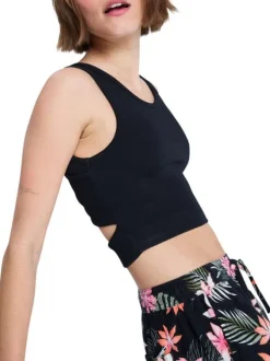Crop top noir sans manche à coupe ajustée pourvu d'un col rond
