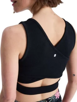 Crop top noir sans manche à coupe ajustée pourvu d'un col rond