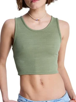 Crop top sans manche vert coupe moulante pourvu d'un col rond